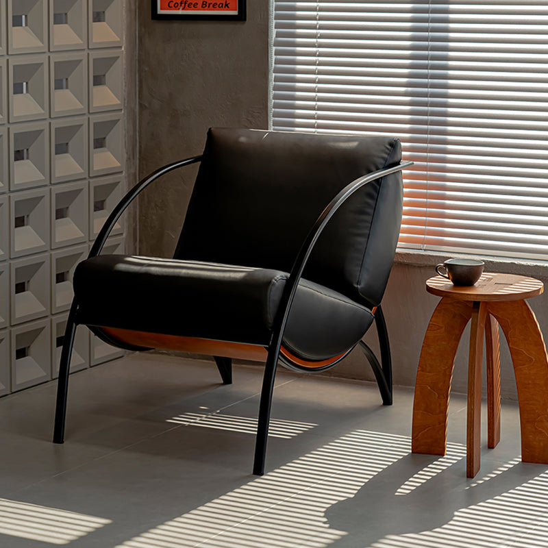 Contemporary Retro Curved Rectangular Solid Wood Multi-Layer Board Iron Microfiber Leather Detachable Accent Chair Backrest Armrest For Living Room