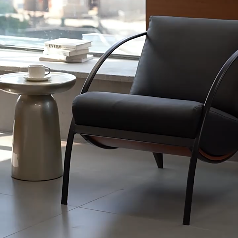 Contemporary Retro Curved Rectangular Solid Wood Multi-Layer Board Iron Microfiber Leather Detachable Accent Chair Backrest Armrest For Living Room