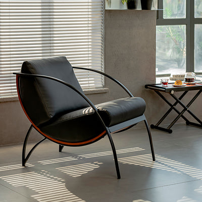 Contemporary Retro Curved Rectangular Solid Wood Multi-Layer Board Iron Microfiber Leather Detachable Accent Chair Backrest Armrest For Living Room