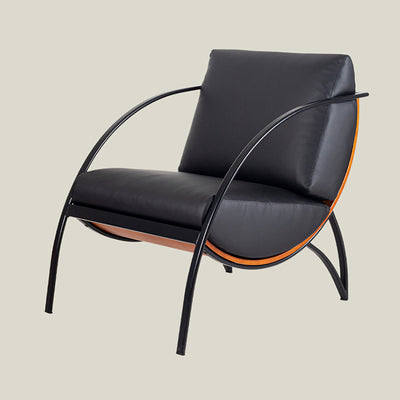 Contemporary Retro Curved Rectangular Solid Wood Multi-Layer Board Iron Microfiber Leather Detachable Accent Chair Backrest Armrest For Living Room