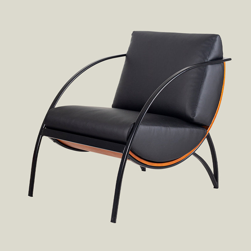 Contemporary Retro Curved Rectangular Solid Wood Multi-Layer Board Iron Microfiber Leather Detachable Accent Chair Backrest Armrest For Living Room