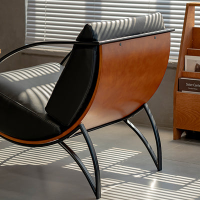 Contemporary Retro Curved Rectangular Solid Wood Multi-Layer Board Iron Microfiber Leather Detachable Accent Chair Backrest Armrest For Living Room