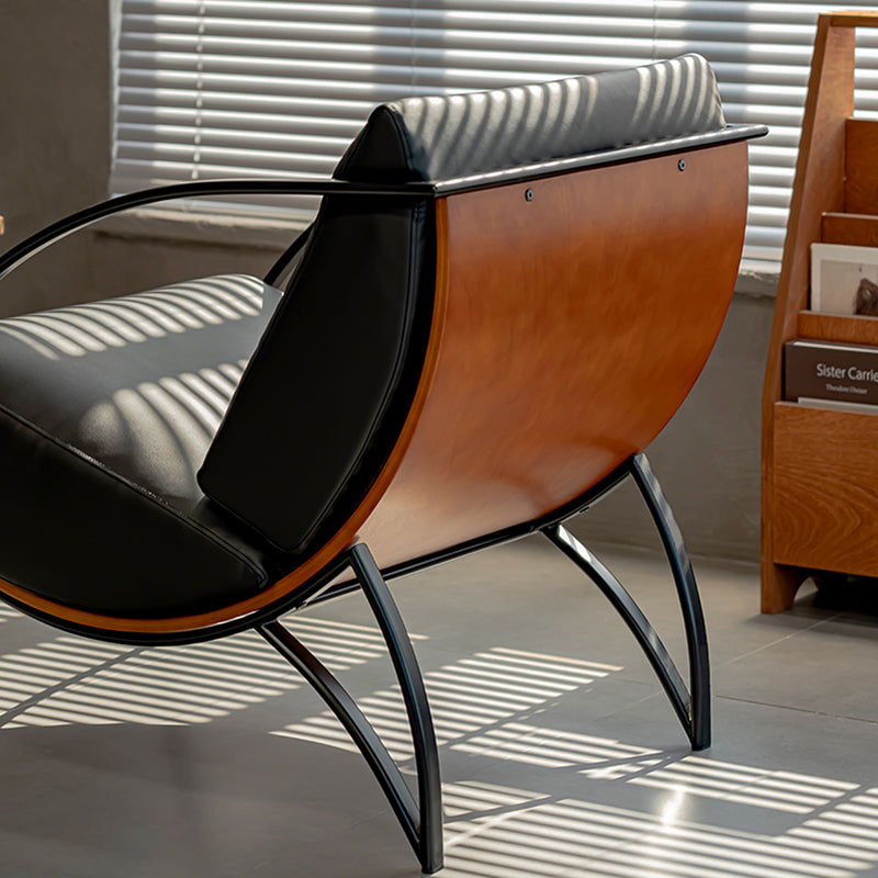 Contemporary Retro Curved Rectangular Solid Wood Multi-Layer Board Iron Microfiber Leather Detachable Accent Chair Backrest Armrest For Living Room