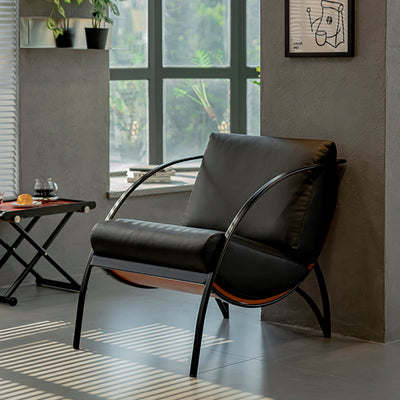 Contemporary Retro Curved Rectangular Solid Wood Multi-Layer Board Iron Microfiber Leather Detachable Accent Chair Backrest Armrest For Living Room