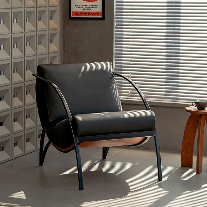 Contemporary Retro Curved Rectangular Solid Wood Multi-Layer Board Iron Microfiber Leather Detachable Accent Chair Backrest Armrest For Living Room