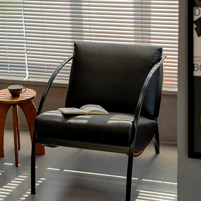 Contemporary Retro Curved Rectangular Solid Wood Multi-Layer Board Iron Microfiber Leather Detachable Accent Chair Backrest Armrest For Living Room