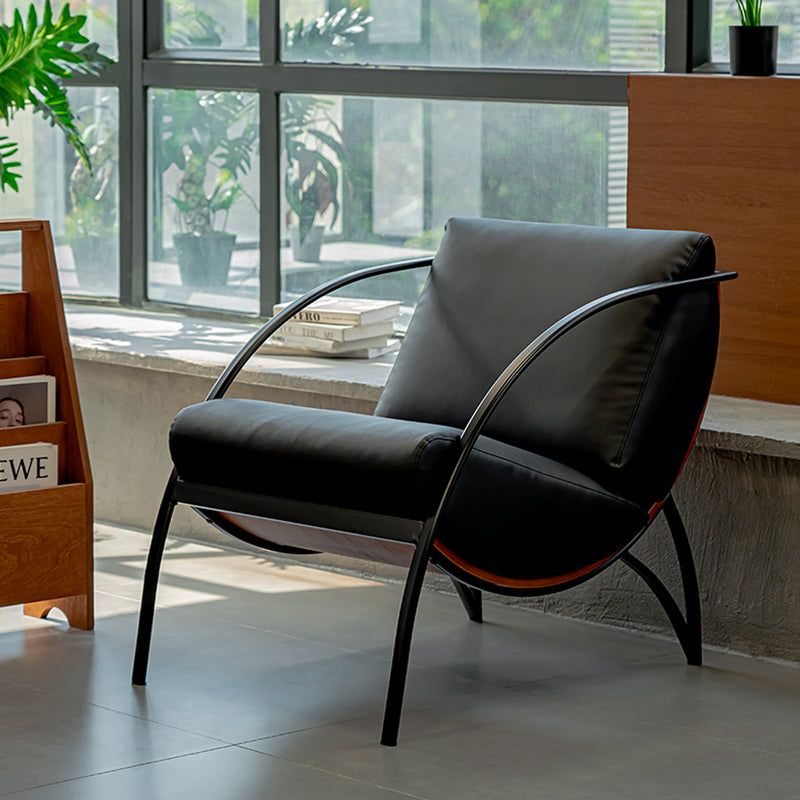 Contemporary Retro Curved Rectangular Solid Wood Multi-Layer Board Iron Microfiber Leather Detachable Accent Chair Backrest Armrest For Living Room