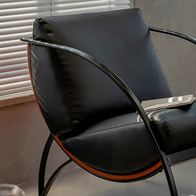 Contemporary Retro Curved Rectangular Solid Wood Multi-Layer Board Iron Microfiber Leather Detachable Accent Chair Backrest Armrest For Living Room