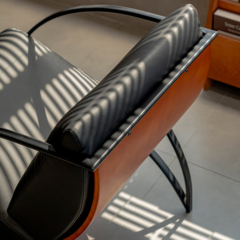 Contemporary Retro Curved Rectangular Solid Wood Multi-Layer Board Iron Microfiber Leather Detachable Accent Chair Backrest Armrest For Living Room