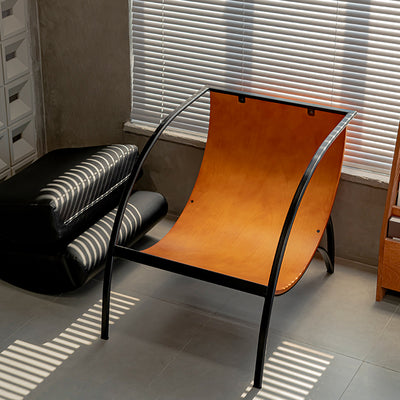 Contemporary Retro Curved Rectangular Solid Wood Multi-Layer Board Iron Microfiber Leather Detachable Accent Chair Backrest Armrest For Living Room