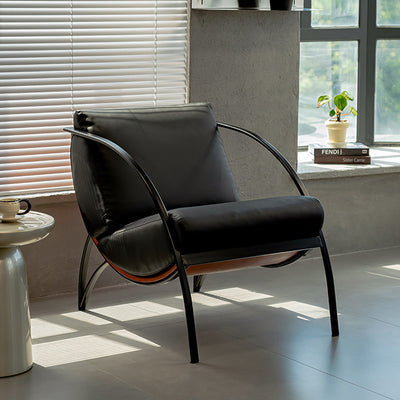 Contemporary Retro Curved Rectangular Solid Wood Multi-Layer Board Iron Microfiber Leather Detachable Accent Chair Backrest Armrest For Living Room