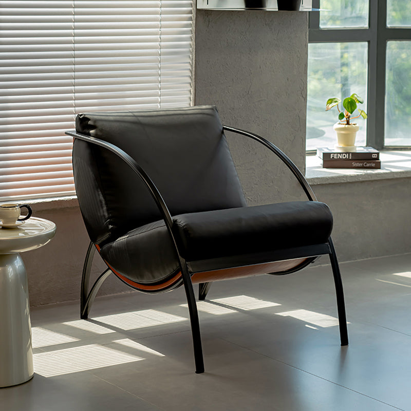 Contemporary Retro Curved Rectangular Solid Wood Multi-Layer Board Iron Microfiber Leather Detachable Accent Chair Backrest Armrest For Living Room