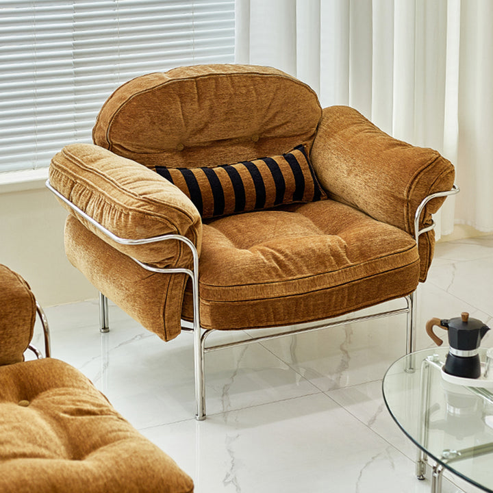 Traditional Vintage Arc Cloud Plywood Stainless Steel Chenille Cloud Cotton Down Feather Sofa 1/2/3-Seater For Living Room