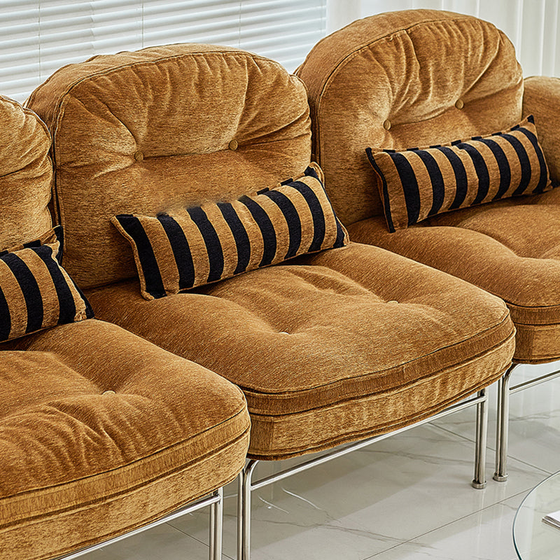 Canapé 1/2/3 places en bois massif multicouche, acier inoxydable, chenille, coton nuage et duvet de plume, style vintage traditionnel arc-en-ciel, pour salon 