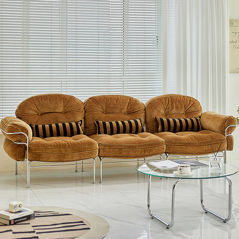 Canapé 1/2/3 places en bois massif multicouche, acier inoxydable, chenille, coton nuage et duvet de plume, style vintage traditionnel arc-en-ciel, pour salon 
