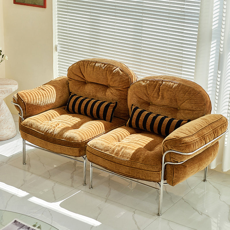 Canapé 1/2/3 places en bois massif multicouche, acier inoxydable, chenille, coton nuage et duvet de plume, style vintage traditionnel arc-en-ciel, pour salon 