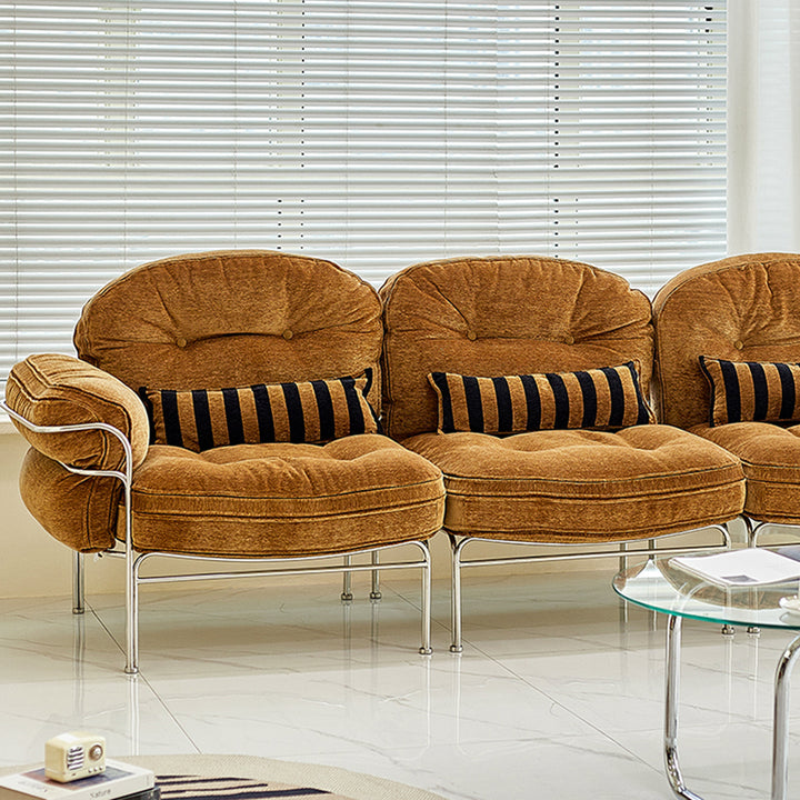 Canapé 1/2/3 places en bois massif multicouche, acier inoxydable, chenille, coton nuage et duvet de plume, style vintage traditionnel arc-en-ciel, pour salon 