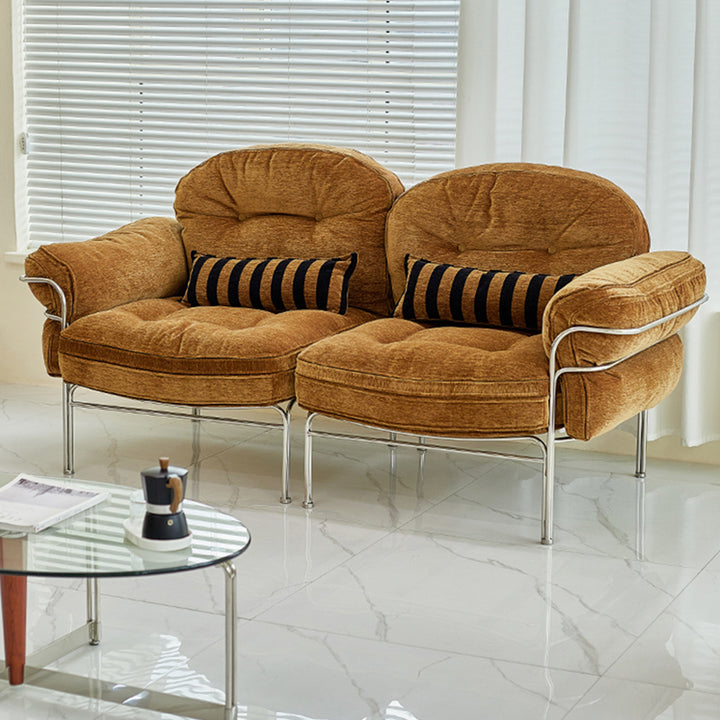Traditional Vintage Arc Cloud Plywood Stainless Steel Chenille Cloud Cotton Down Feather Sofa 1/2/3-Seater For Living Room