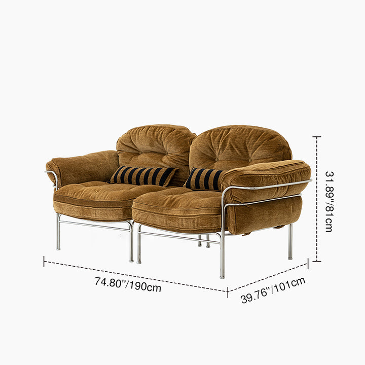 Canapé 1/2/3 places en bois massif multicouche, acier inoxydable, chenille, coton nuage et duvet de plume, style vintage traditionnel arc-en-ciel, pour salon 