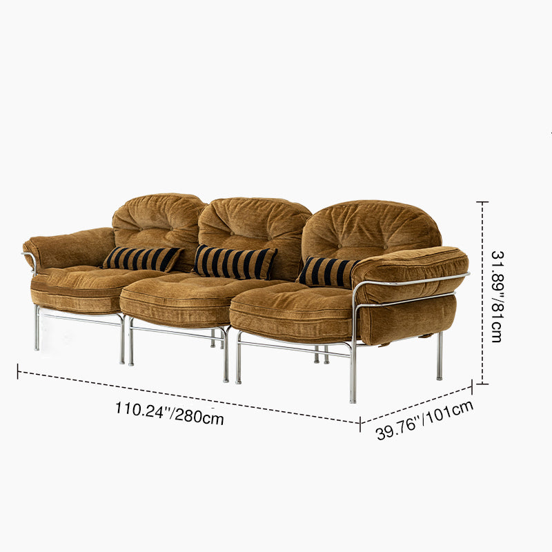 Canapé 1/2/3 places en bois massif multicouche, acier inoxydable, chenille, coton nuage et duvet de plume, style vintage traditionnel arc-en-ciel, pour salon 