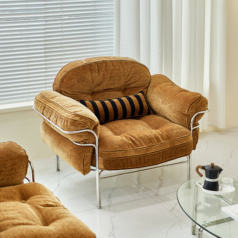 Canapé 1/2/3 places en bois massif multicouche, acier inoxydable, chenille, coton nuage et duvet de plume, style vintage traditionnel arc-en-ciel, pour salon 