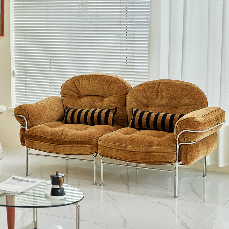 Canapé 1/2/3 places en bois massif multicouche, acier inoxydable, chenille, coton nuage et duvet de plume, style vintage traditionnel arc-en-ciel, pour salon 