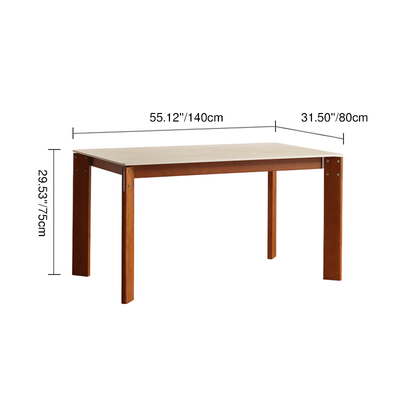 Modern Minimalist Rectangular Travertine Stone Rock Slab & Solid Bench Wood Iron Dining Table For 4-6 Seats