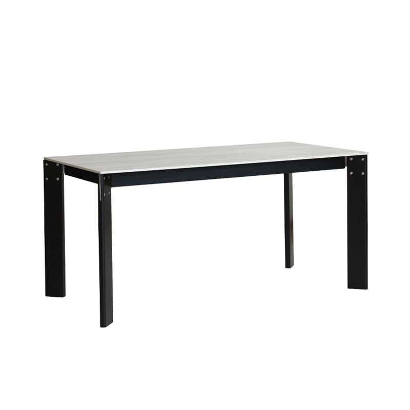 Modern Minimalist Rectangular Travertine Stone Rock Slab & Solid Bench Wood Iron Dining Table For 4-6 Seats