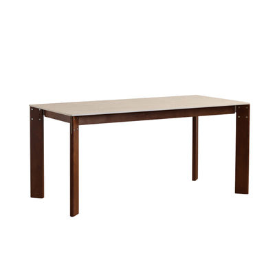 Modern Minimalist Rectangular Travertine Stone Rock Slab & Solid Bench Wood Iron Dining Table For 4-6 Seats