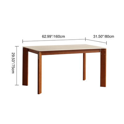 Modern Minimalist Rectangular Travertine Stone Rock Slab & Solid Bench Wood Iron Dining Table For 4-6 Seats