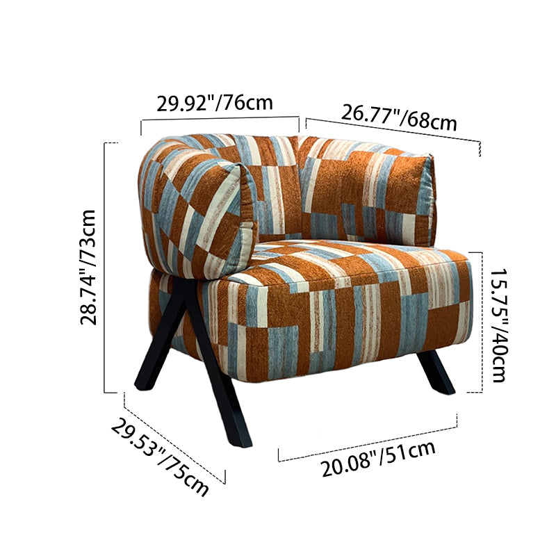 Contemporary Boho Ergonomic Leisure Chair - Comfortable 1-Seater Chenille Cotton-Linen Fabric Accent Chair For Living Room