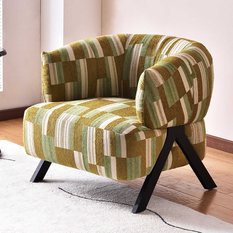 Contemporary Boho Ergonomic Leisure Chair - Comfortable 1-Seater Chenille Cotton-Linen Fabric Accent Chair For Living Room
