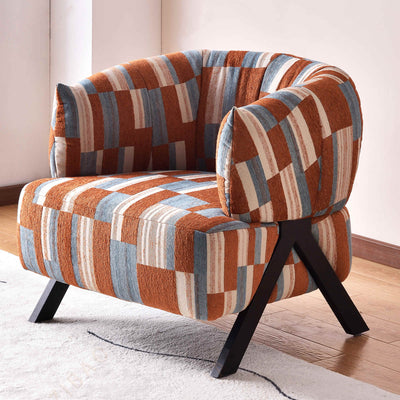 Contemporary Boho Ergonomic Leisure Chair - Comfortable 1-Seater Chenille Cotton-Linen Fabric Accent Chair For Living Room