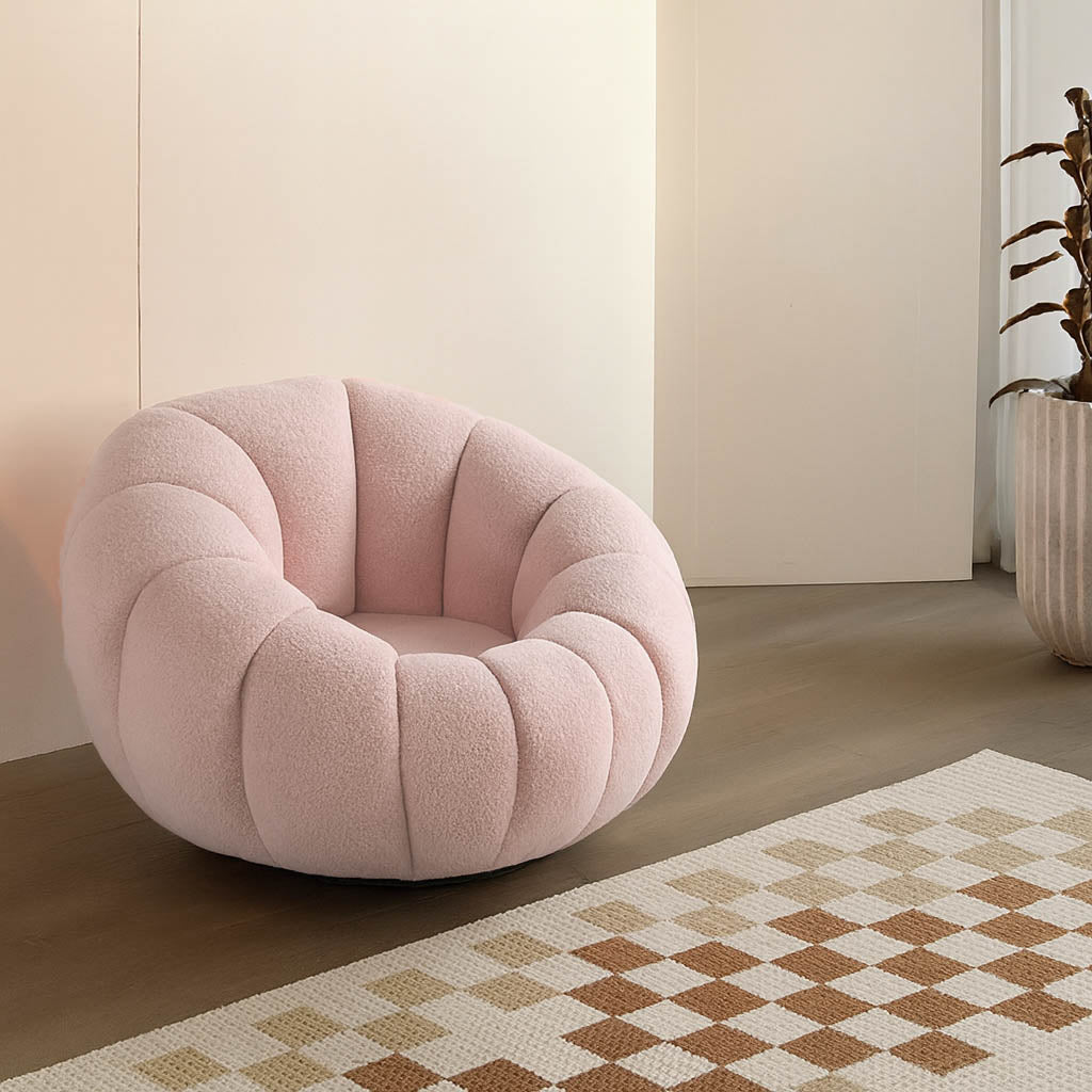 Nordic-Style Swivel Pumpkin Accent Chair - Skin-Friendly Sherpa Fabric &amp; Soft Sitting Sofa Chair For Living Room