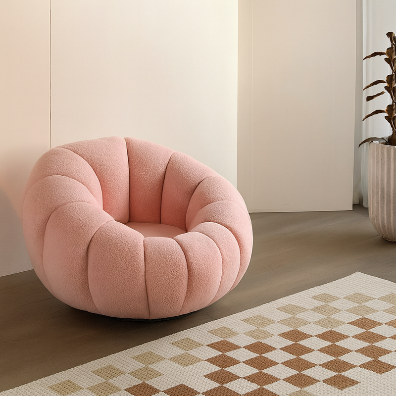 Nordic-Style Swivel Pumpkin Accent Chair - Skin-Friendly Lambswool & Soft Sitting Sofa Chair For Living Room