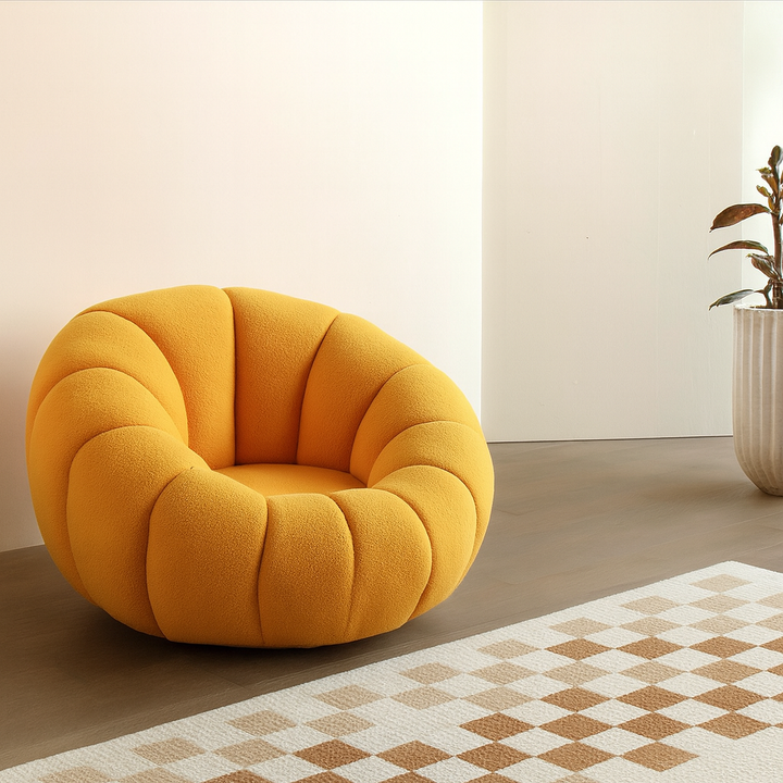 Nordic-Style Swivel Pumpkin Accent Chair - Skin-Friendly Sherpa Fabric &amp; Soft Sitting Sofa Chair For Living Room