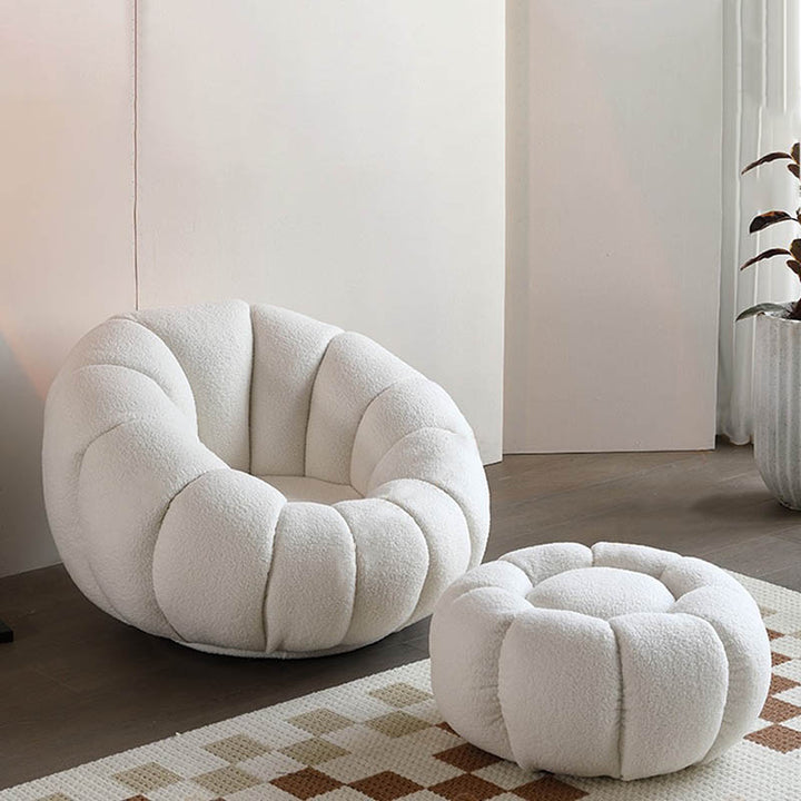 Nordic-Style Swivel Pumpkin Accent Chair - Skin-Friendly Sherpa Fabric &amp; Soft Sitting Sofa Chair For Living Room
