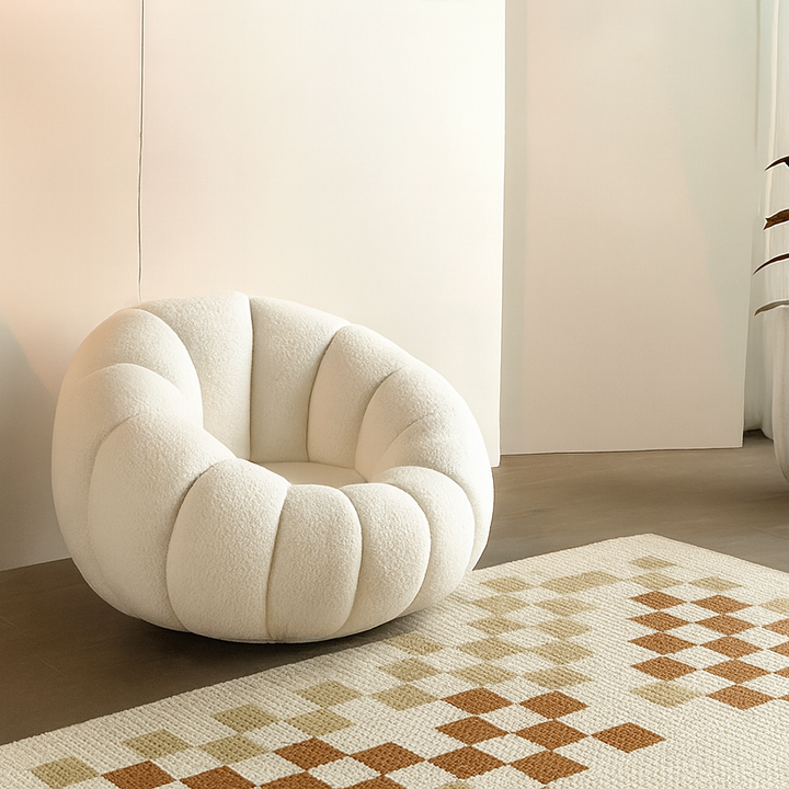 Nordic-Style Swivel Pumpkin Accent Chair - Skin-Friendly Sherpa Fabric &amp; Soft Sitting Sofa Chair For Living Room