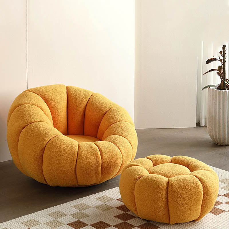 Nordic-Style Swivel Pumpkin Accent Chair - Skin-Friendly Sherpa Fabric &amp; Soft Sitting Sofa Chair For Living Room