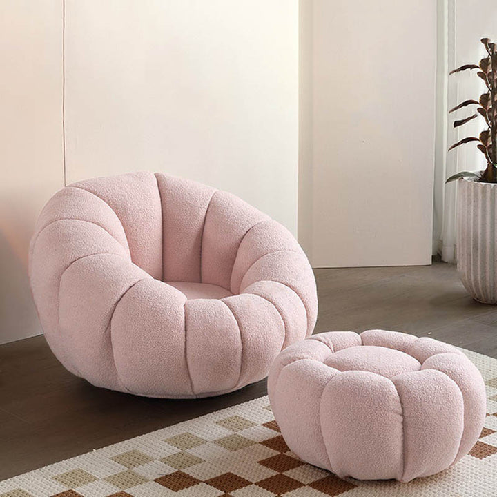 Nordic-Style Swivel Pumpkin Accent Chair - Skin-Friendly Sherpa Fabric &amp; Soft Sitting Sofa Chair For Living Room