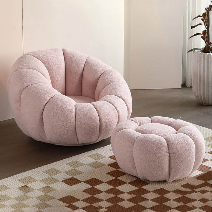 Nordic-Style Swivel Pumpkin Accent Chair - Skin-Friendly Sherpa Fabric &amp; Soft Sitting Sofa Chair For Living Room
