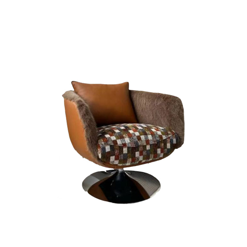 Scandinavian Faux Fur 360 Swivel Accent Chair - Faux Eco-Leather &amp; Chenille Fabric Lounge Chair For Living Room &amp; Bedroom