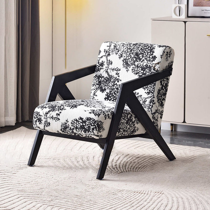 Traditional Removable Cushion Lounge Chair - Solid Wood Frame Cotton Linen Accent Chair For Living Room