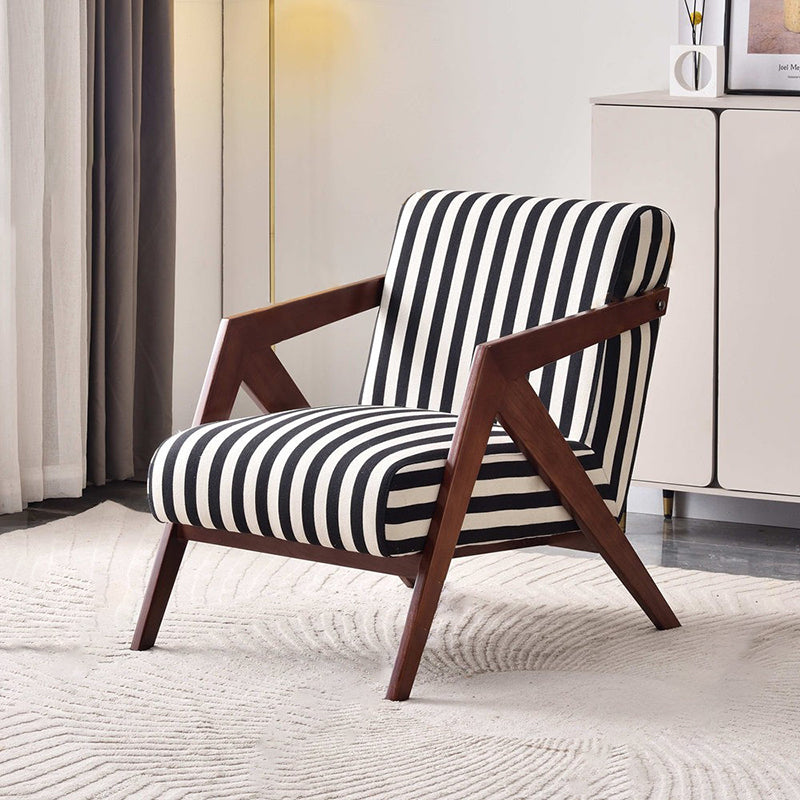 Traditional Removable Cushion Lounge Chair - Solid Wood Frame Cotton Linen Accent Chair For Living Room