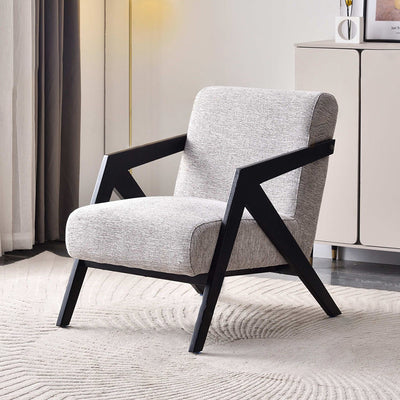 Traditional Removable Cushion Lounge Chair - Solid Wood Frame Cotton Linen Accent Chair For Living Room