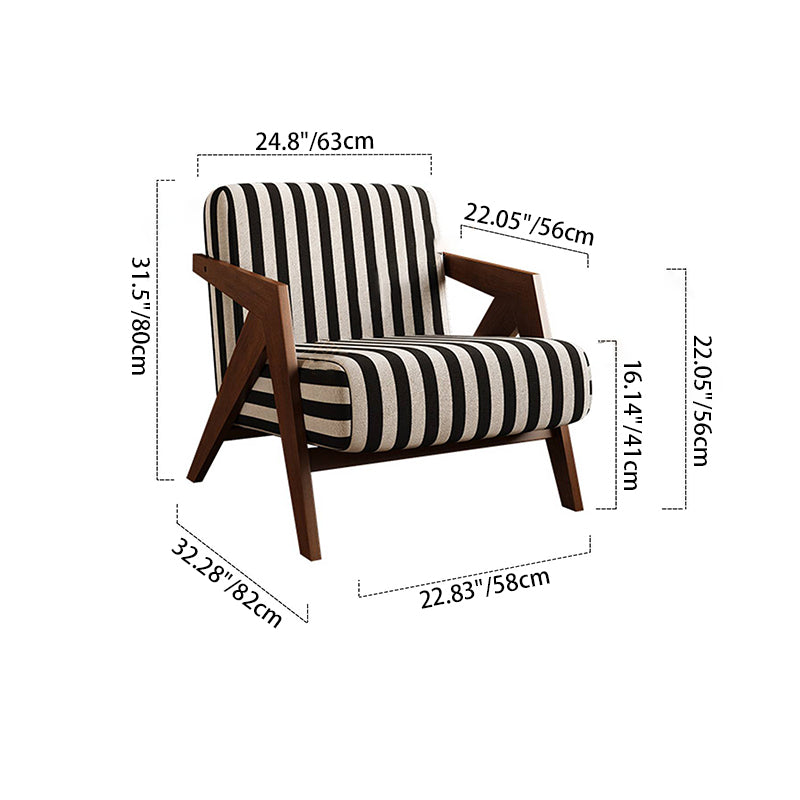 Traditional Removable Cushion Lounge Chair - Solid Wood Frame Cotton Linen Accent Chair For Living Room