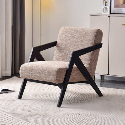 Traditional Removable Cushion Lounge Chair - Solid Wood Frame Cotton Linen Accent Chair For Living Room