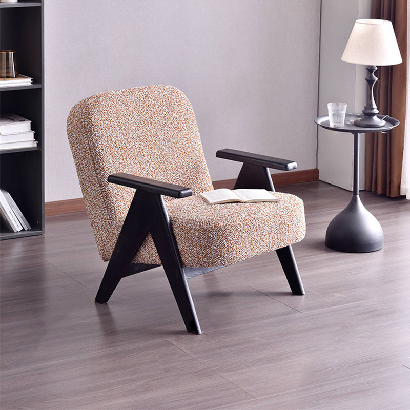 Traditional Lounge Chair - Oak Wood Armchair With Cotton Linen Accent Chair For Living Room