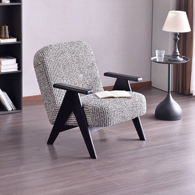 Traditional Lounge Chair - Oak Wood Armchair With Cotton Linen Accent Chair For Living Room
