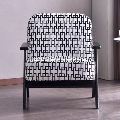 Traditional Lounge Chair - Oak Wood Armchair With Cotton Linen Accent Chair For Living Room